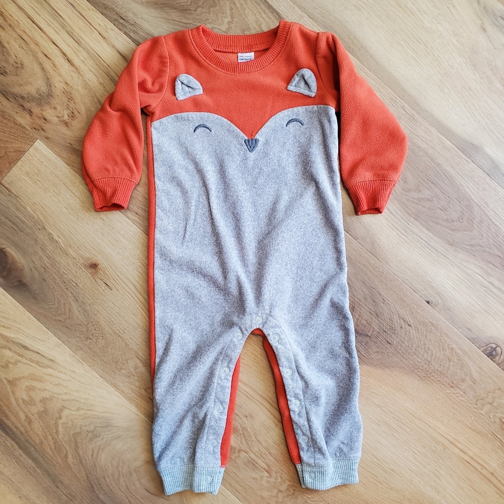 Carter's EUC • Fleece Fox Sweater Jumpsuit Bodysuit Romper • 18M Baby Boy